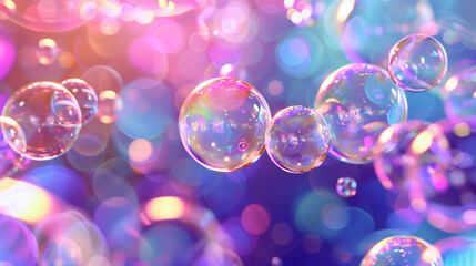 Abstract Multicolored Soap Bubbles with Bokeh Effect Background - obrazy, fototapety, plakaty