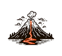 volcanic eruption lava mountain hand drawn illustration