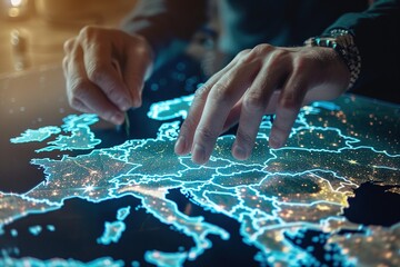 Digital Leader Choosing Western Europe Map: European Global Network Concept