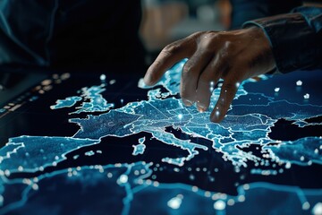 Digital Leader Choosing Western Europe Map: European Global Network Concept