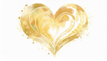 Heart Love Gold Watercolor Texture Paint Stain. Golden design element.