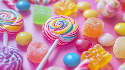 The concept of National Candy Day, top view. Copy space area for text. Background, banner, template, events card