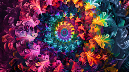 Vortex of Colors: Surreal, Abstract Psychedelic Art Displaying Geometric Fusion and Transcendental...