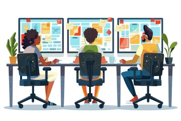 Fototapeta premium A digital workspace where professionals share insights and plan agendas for a productive session.