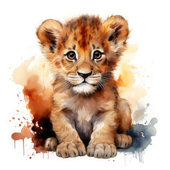 Watercolor Southern African Lion, clipart Illustration, Generative Ai - obrazy, fototapety, plakaty