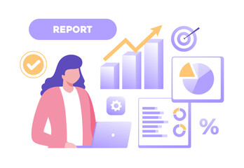 Report, management business, target and performance, strategy, analyst, key performance indicator,Flat vector illustration banner background for website