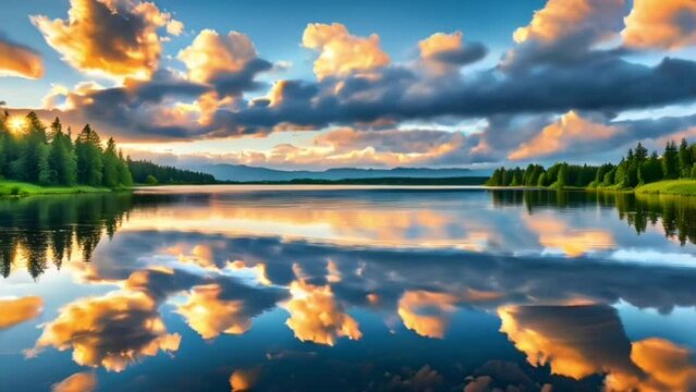 Soothing Lake or Sea Views: Tranquil Footage in Clear Weather. Seamless looping 4k time-lapse virtual video realistic background