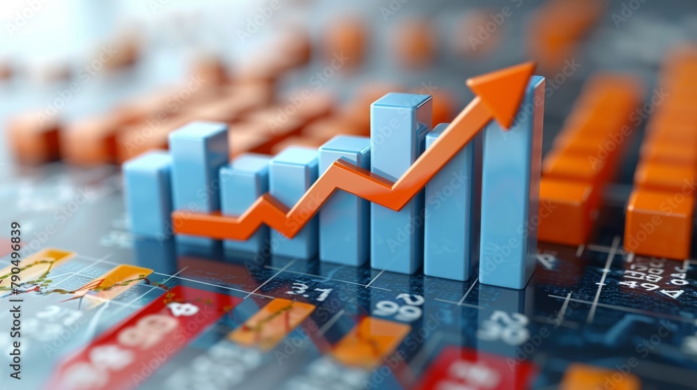 Poster a graph with a dynamic arrow showing uptrending investment growth, perfect for demonstrating progres