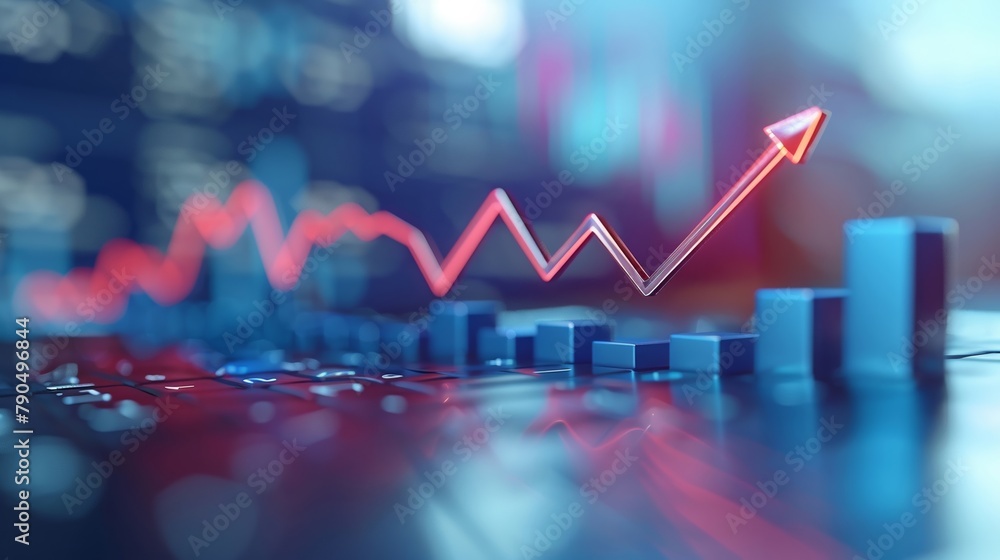 Poster a graph with a dynamic arrow showing uptrending investment growth, perfect for demonstrating progres