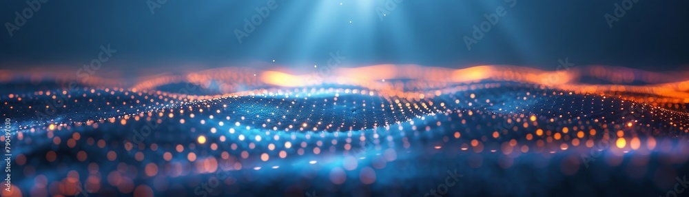 Poster gradient blue background with a technology grid overlay