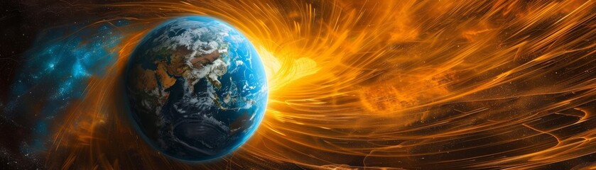 The Earths magnetic field protecting us from solar radiation, Visualize the invisible shield surrounding our planet - obrazy, fototapety, plakaty