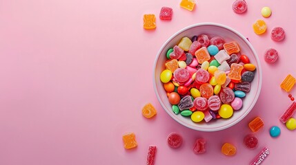 Obraz premium The concept of National Candy Day, top view. Copy space area for text. Background, banner, template, events card