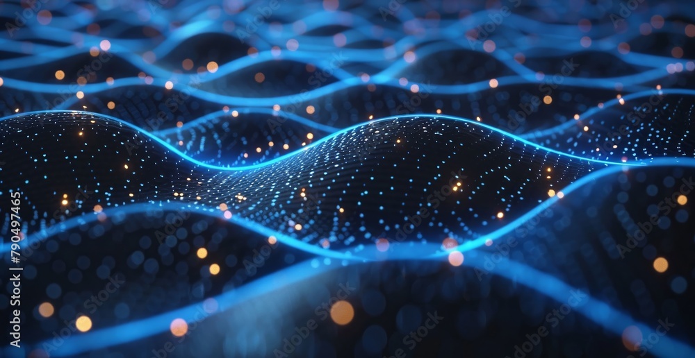 Poster an advanced ai system in a futuristic model, featuring intricate neon patterns and designs against a