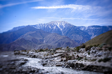 Snow covered mountains in the distance