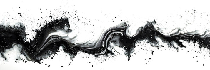 Black and white watercolor paint swirl on transparent background.