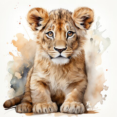 Watercolor Southern African Lion, clipart Illustration, Generative Ai