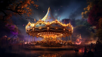 Create a short story about a magical carousel that comes to life at midnight, granting wishes to those who dare to take a ride