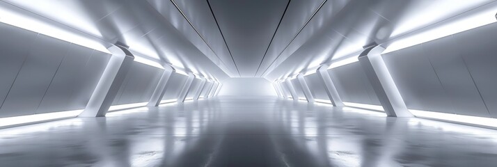 White futuristic corridor with neon lighting