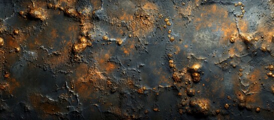 Weathered and deteriorated metal surface displaying corrosion with tiny punctures and openings scattered across - obrazy, fototapety, plakaty