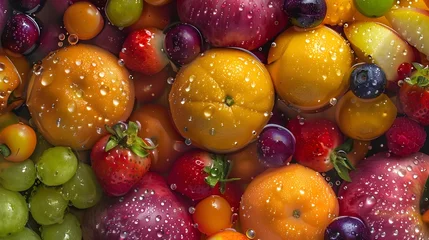 Fotobehang Vibrant Fruit Medley:A Dynamic Pop Art-Inspired Macro Photograph of Fresh,Organic Produce © T