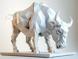 Geometric Cubist Wildlife Sculpture Conveying Dynamic Movement and Form