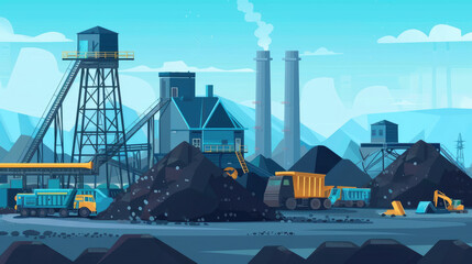 Illustration of Coal Mining Machinery in Industrial Setting - obrazy, fototapety, plakaty