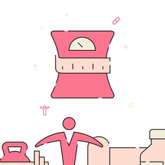 Scales and measuring tape filled line vector icon, simple illustration, related bottom border.