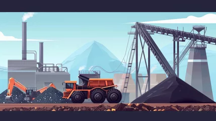 Deurstickers Illustration of Coal Mining Machinery in Industrial Setting © Thanos