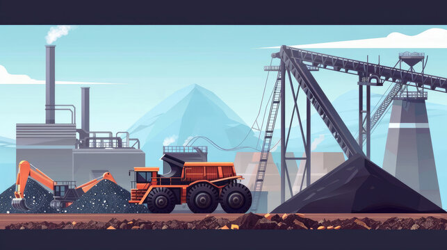 Illustration of Coal Mining Machinery in Industrial Setting