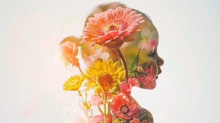 a double exposure illustration blending a baby's profile with flowers, celebrating mental health on baby's Day
