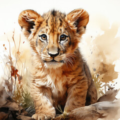 Watercolor Southern African Lion, clipart Illustration, Generative Ai