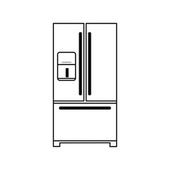 ne single line drawing of luxury two door refrigerator home appliance. New classic grey cooler icebox frig with Illustration style doodle and line art