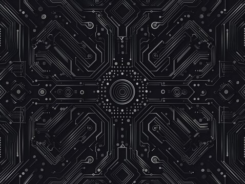 minimalist circuit board pattern vector design, black background, gray color palette, clean lines