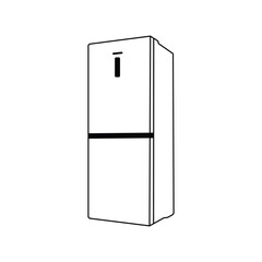 ne single line drawing of luxury two door refrigerator home appliance. New classic grey cooler icebox frig with Illustration style doodle and line art