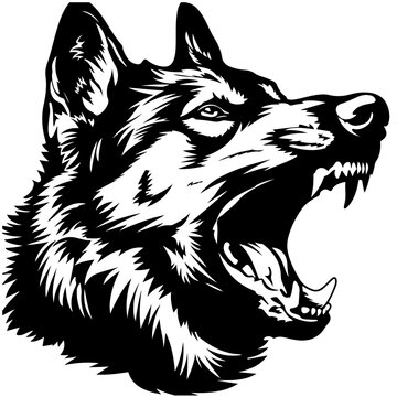 black and white snarling wolf head clip art preview