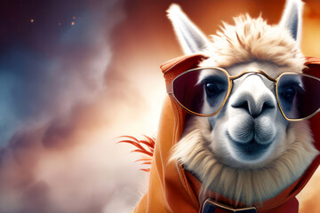 Naklejka premium alpaca with sunglasses stylish urban style