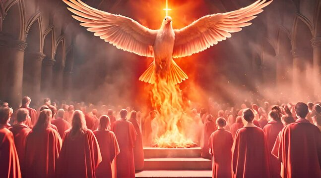 The Holy Spirit&rsquo;s Descent A Digital Depiction of Pentecost Sunday with Tongues of Fire