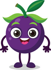 Vector illustration of a cute cartoon character of a purple plum fruit.