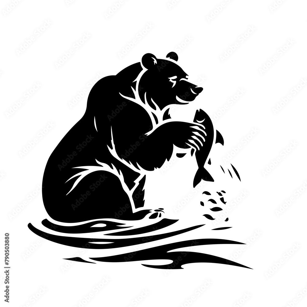 Wall mural Bear catching fish in water