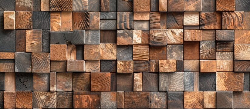 Detailed view of a sturdy wooden wall constructed with various pieces of timber arranged closely together