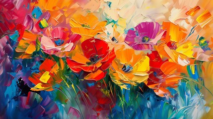 Beautiful floral background. Colorful flowers. Oil painting. Abstract art background.