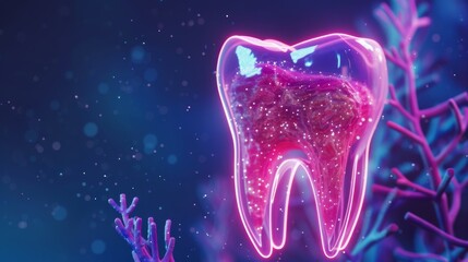 3D render of a tooth with visible nerves and roots.
