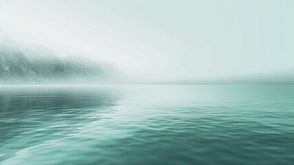 A serene blend of translucent ash gray and muted teal, forming a minimalist background that captures the tranquil essence of a misty lakeside morning