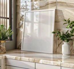 Mockup frame set in kitchen interior background. Presented in 3D render. Made with generative AI technology