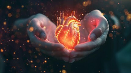 A digital painting of a glowing heart in the palm of a person's hand.