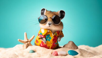 pika, animal, funny, summer, tropical, beach, zoo, copy space, illustration, cute