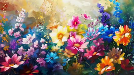 Fototapeta na wymiar Beautiful floral background. Colorful flowers. Oil painting. Abstract art background.