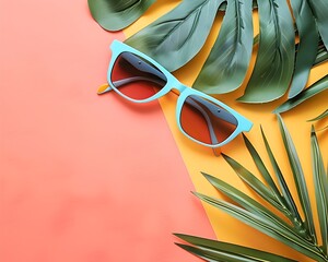 Stylish Sunglasses on Tropical Foliage Backdrop for Summer Fashion Concept