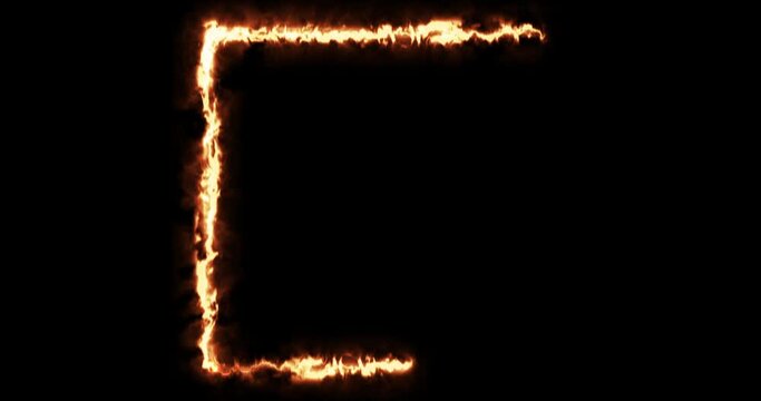 Burning square frame on black background. Placeholder overlay effect rectangular frame on fire in 4K. Hot blazing inferno polygon geometric seamless loop. Sparkle power flame flash  motion graphic.
