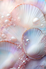 mother-of-pearl seashells and bubbles closeup background